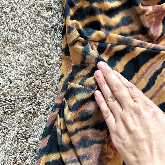NWT WAYF Cowl Neck Side Ruche Tiger Print Dress Size L Glam Modern Luxe Cocktail - Picture 3 of 9